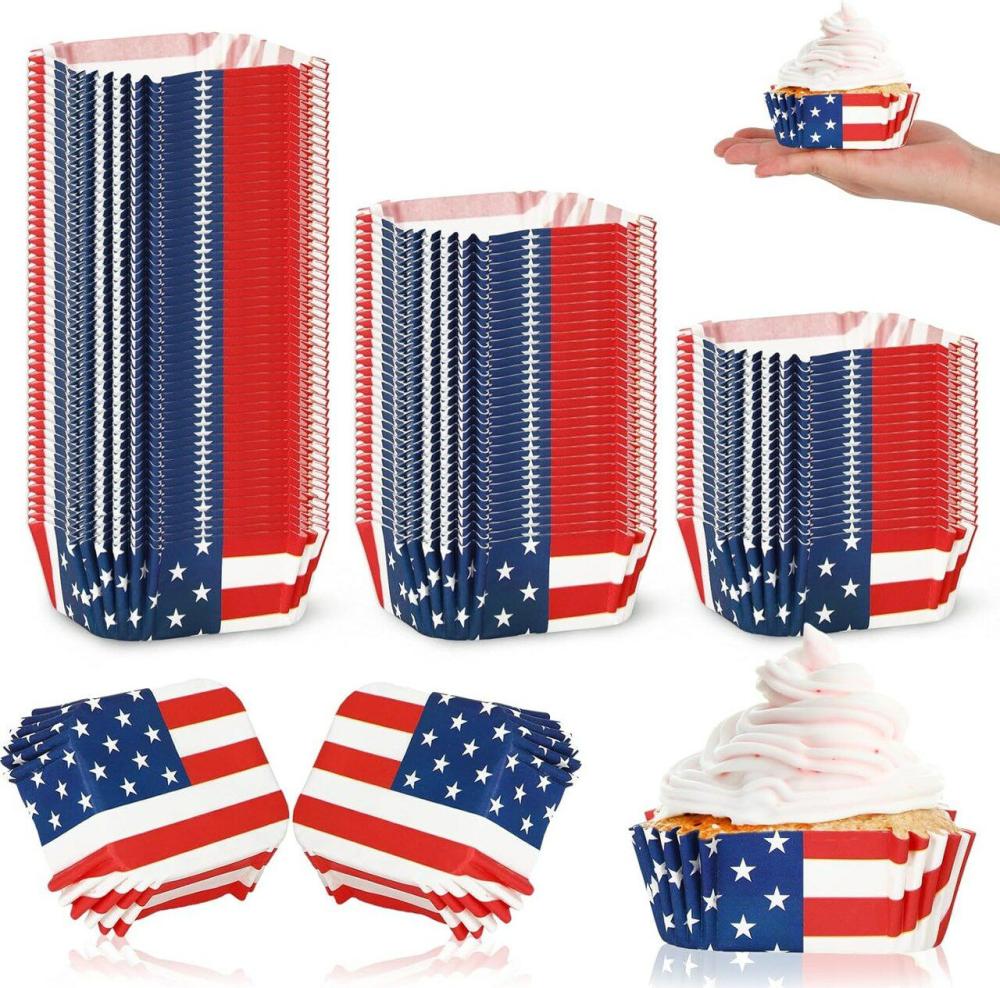 Decorating Tools |  600 Pcs Patriotic Square Cupcake Liners Cupcake wrappers with red, white, and blue stars for July 4th. Baking & Kitchen Decorating Tools