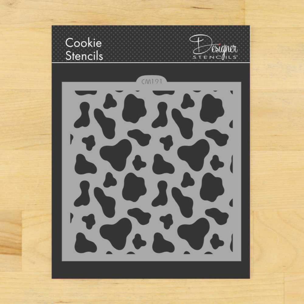 Decorating Tools |  Cow Print Cookie and Craft Stencil | CM191 | Cookie Decorating Tools | Baking Stencils for Royal Icing, Airbrush, Dusting Powder | Craft Stencils for Canvas, Paper, Wood | Reusable Food Grade Stencil Baking & Kitchen Decorating Tools