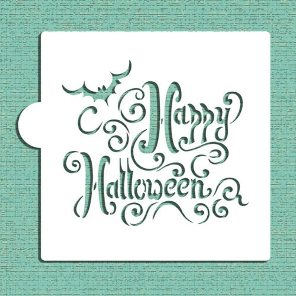 Decorating Tools |  Happy Halloween Lettering Cookie & Craft Stencil | CM071 | Cookie Decorating Tools | Baking Stencils for Royal Icing, Airbrush, Dusting Powder | Craft Stencils for Canvas, Paper, Wood | Reusable Food Grade Stencil Baking & Kitchen Decorating Tools