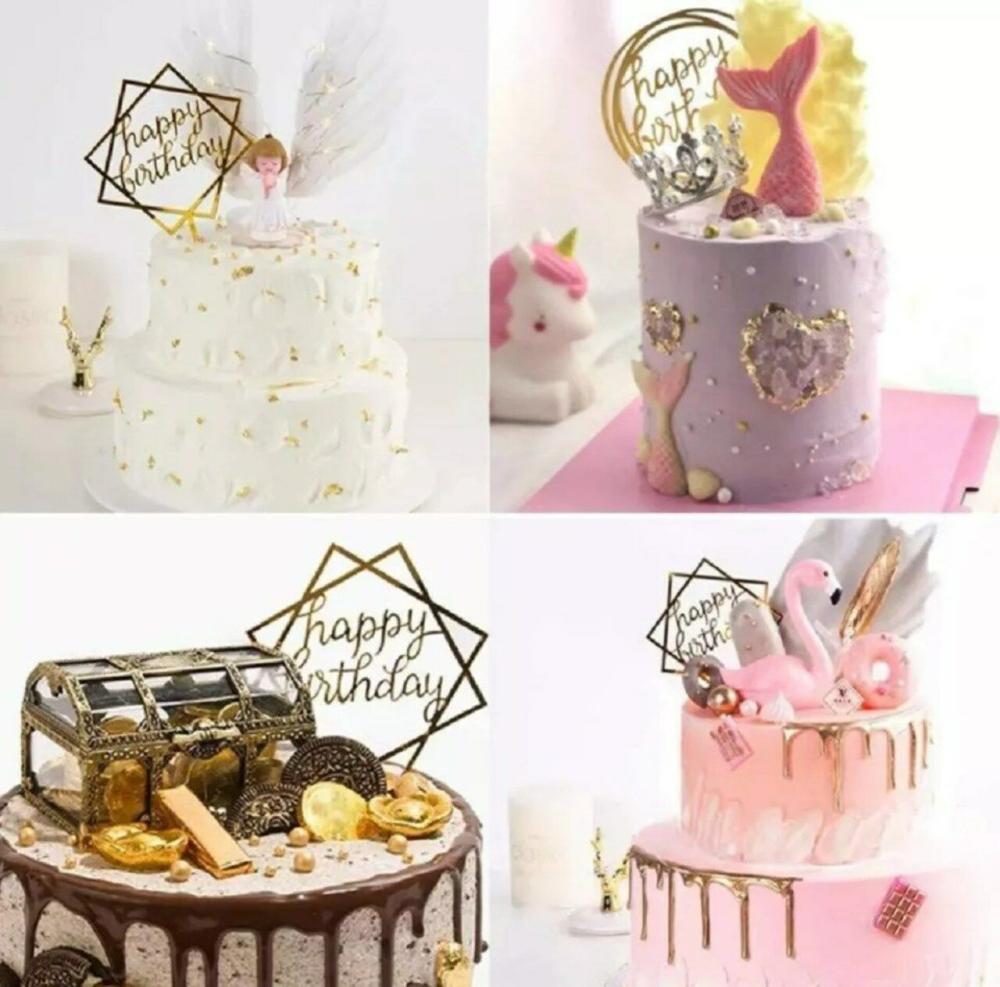 Decorations |  12 Glitter Birthday Cake & Cupcake Toppers – Party Dessert Decoration Supply Baking & Kitchen Decorations