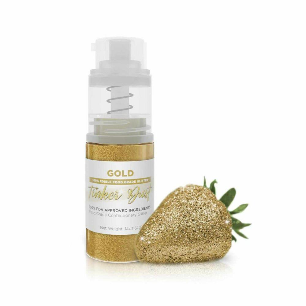 Decorations |  Gold Edible Glitter Spray – Edible Powder Dust Spray Glitter for Food, Drinks, Strawberries, Muffins, Cake Decorating. FDA Compliant (4 Gram Pump) Baking & Kitchen Decorations