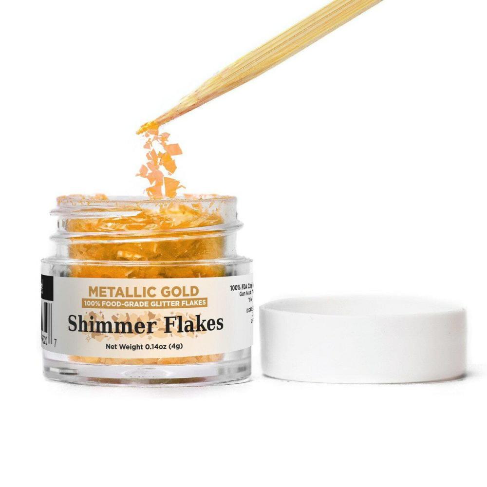 Decorations |  Metallic Gold Edible Shimmer Flakes, 4 Gram Jar Baking & Kitchen Decorations