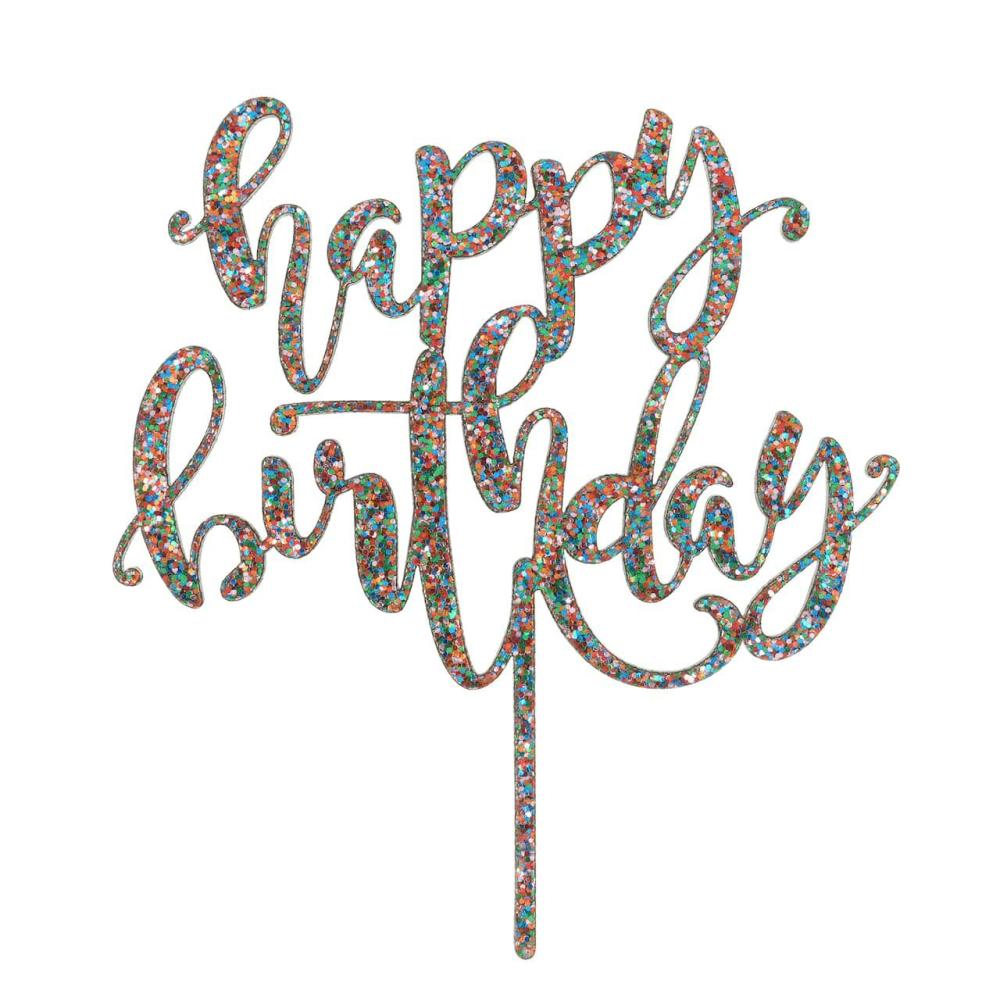 Decorations |  Multicolor Glitter Happy Birthday Cake Topper by Celebrate It™ Baking & Kitchen Decorations