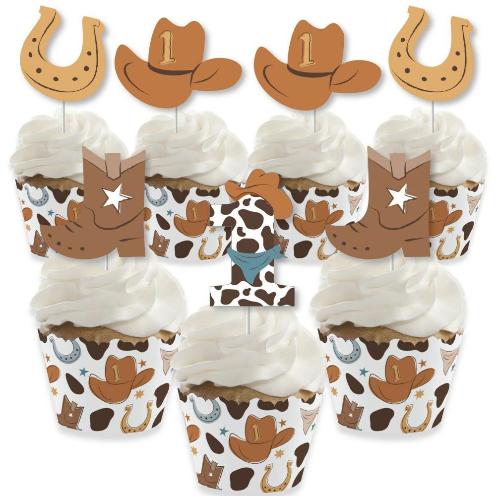 Decorations |  My First Rodeo – Cupcake Decoration – Little Cowboy 1st Birthday Party Cupcake Wrappers and Treat Picks Kit – Set of 24 Multicolor Baking & Kitchen Decorations