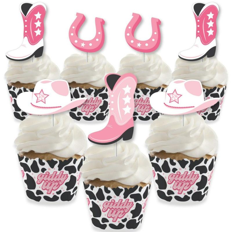 Decorations |  Rodeo Cowgirl – Cupcake Decoration – Pink Western Party Cupcake Wrappers and Treat Picks Kit – Set of 24 Pink Baking & Kitchen Decorations