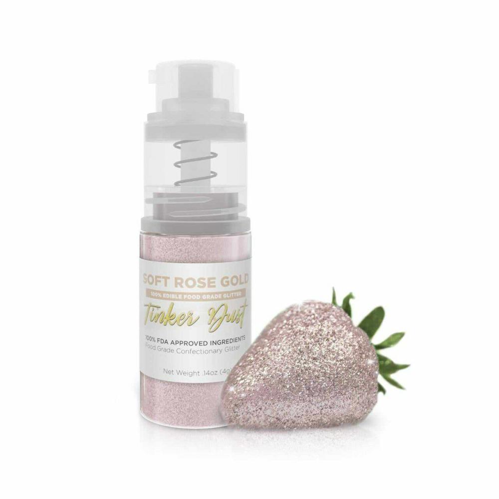 Decorations |  Soft Rose Gold Edible Glitter Spray – Edible Powder Dust Spray Glitter for Food, Drinks, Strawberries, Muffins, Cake Decorating. FDA Compliant (4 Gram Pump) Baking & Kitchen Decorations