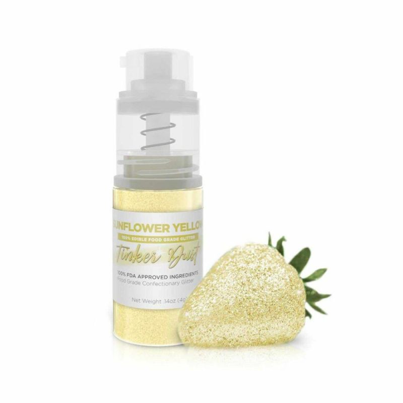 Decorations |  Sunflower Yellow Edible Glitter Spray – Edible Powder Dust Spray Glitter for Food, Drinks, Strawberries, Muffins, Cake Decorating. FDA Compliant (4 Gram Pump) Baking & Kitchen Decorations