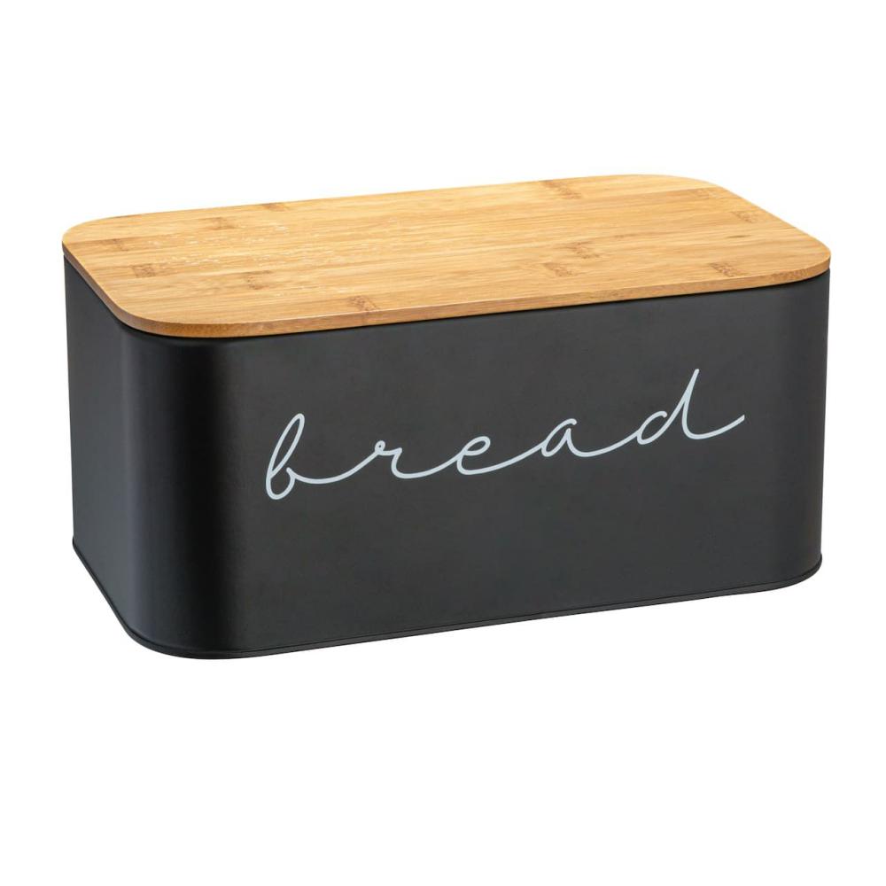 Kitchen Storage & Organization |  Black Metal Bread Bin with Bamboo Lid Baking & Kitchen Kitchen Storage & Organization