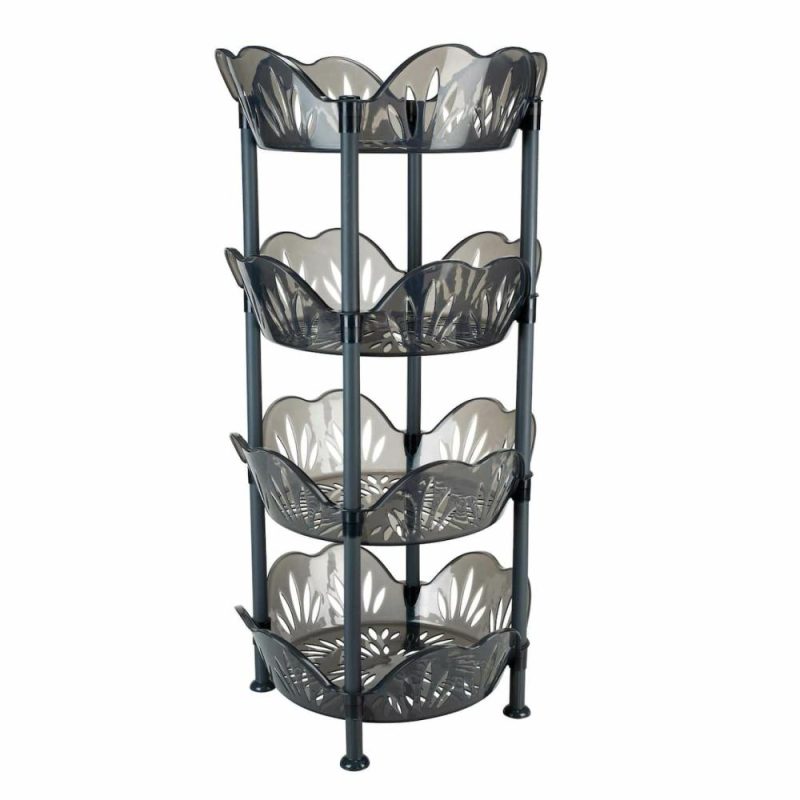 Kitchen Storage & Organization |  Kitchen Smoke Gray 4-Tier Large Basket Shelf Baking & Kitchen Kitchen Storage & Organization