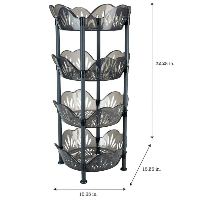 Kitchen Storage & Organization |  Kitchen Smoke Gray 4-Tier Large Basket Shelf Baking & Kitchen Kitchen Storage & Organization