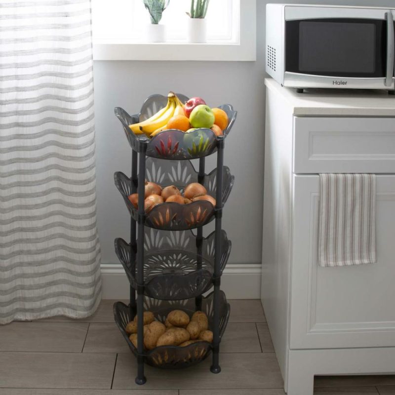 Kitchen Storage & Organization |  Kitchen Smoke Gray 4-Tier Large Basket Shelf Baking & Kitchen Kitchen Storage & Organization