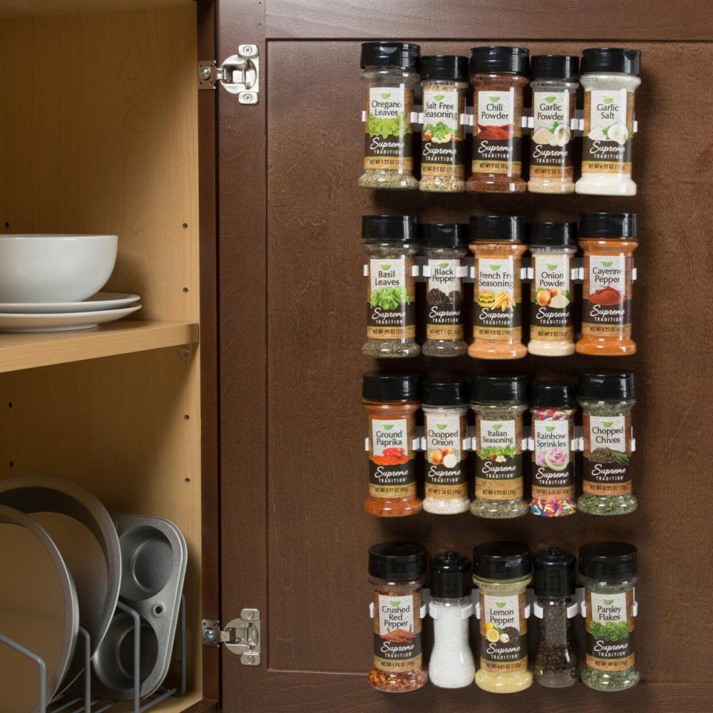 Kitchen Storage & Organization |  Spice Rack Organizer Easy Stick to Cupboard Door Holds up to 20 Spices White Baking & Kitchen Kitchen Storage & Organization