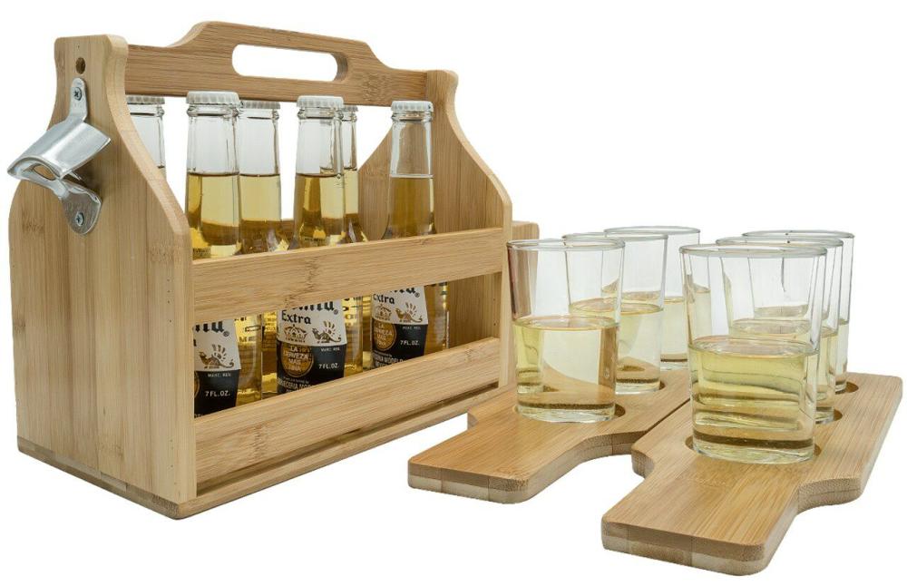 Kitchen Storage & Organization |  Wooden Bottle Caddy with Opener & Sampler Holde Baking & Kitchen Kitchen Storage & Organization