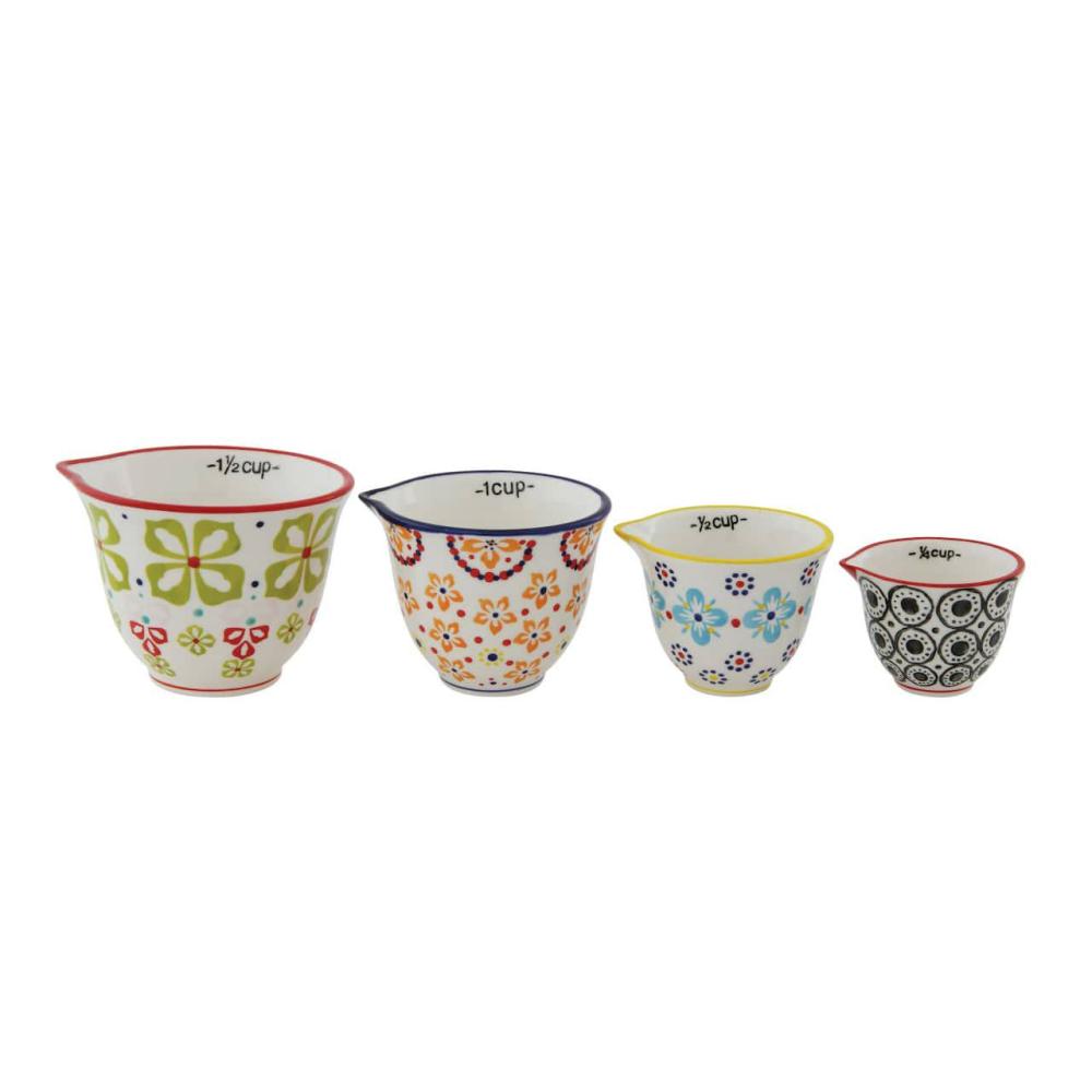 Kitchen Tools |  Floral Hand-Stamped Stoneware Measuring Cup Set Baking & Kitchen Kitchen Tools