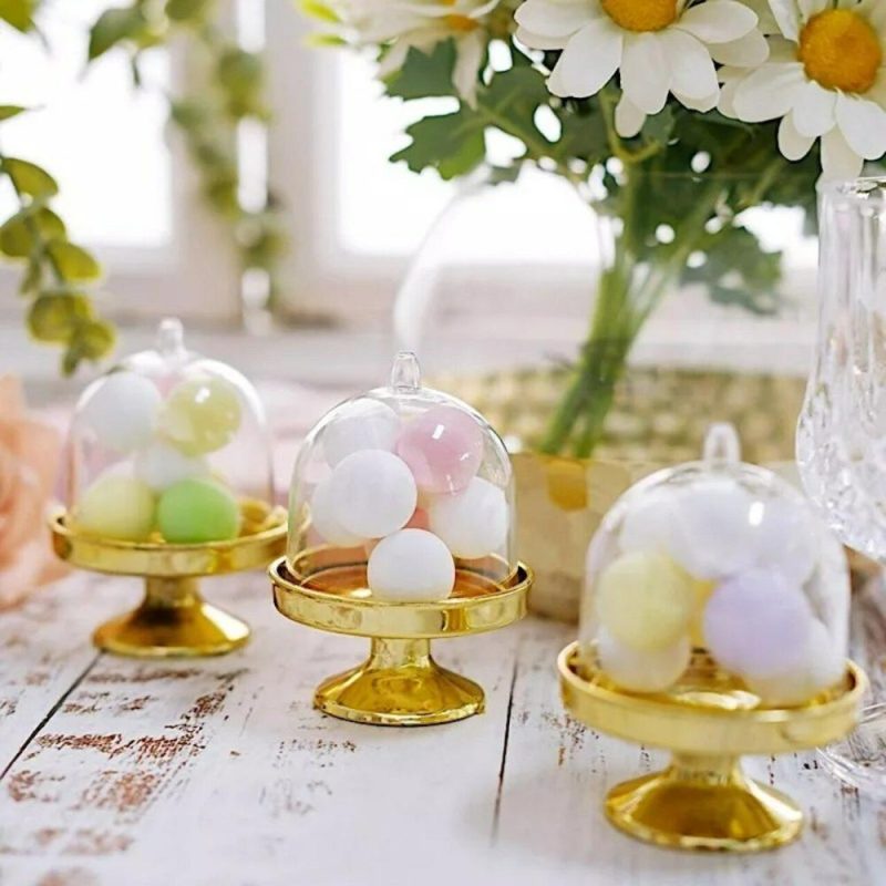 Packaging & Display |  12 GOLD CLEAR 3″ tall Mini Cake Stands with Dome Favor Holders Baking & Kitchen Packaging & Display