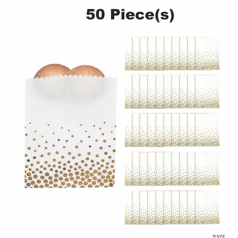 Packaging & Display |  5 3/4″ x 8″ Bulk 50 Pc. Gold Polka Dot Cookie Treat Bags Baking & Kitchen Packaging & Display