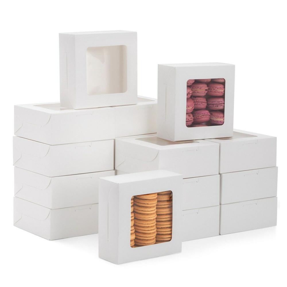 Packaging & Display |  50 Pack 6×6 Bakery Boxes with Window for Desserts, Bulk Treat Containers for Cupcakes, Pastries, Cookies (White) White Baking & Kitchen Packaging & Display