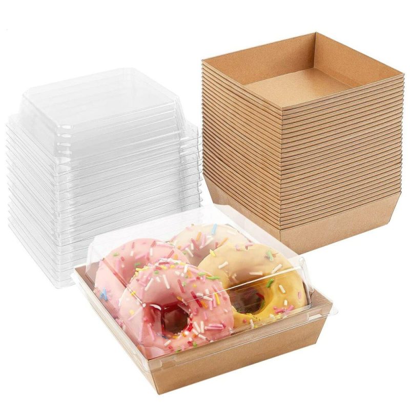 Packaging & Display |  Small Charcuterie Boxes with Clear Lids, To Go Paper Disposable Food Containers, 5 Inches Bakery Dessert Boxes for Sandwich, Cookie, Pastry, Cake Slice (Brown, 50ct) Baking & Kitchen Packaging & Display