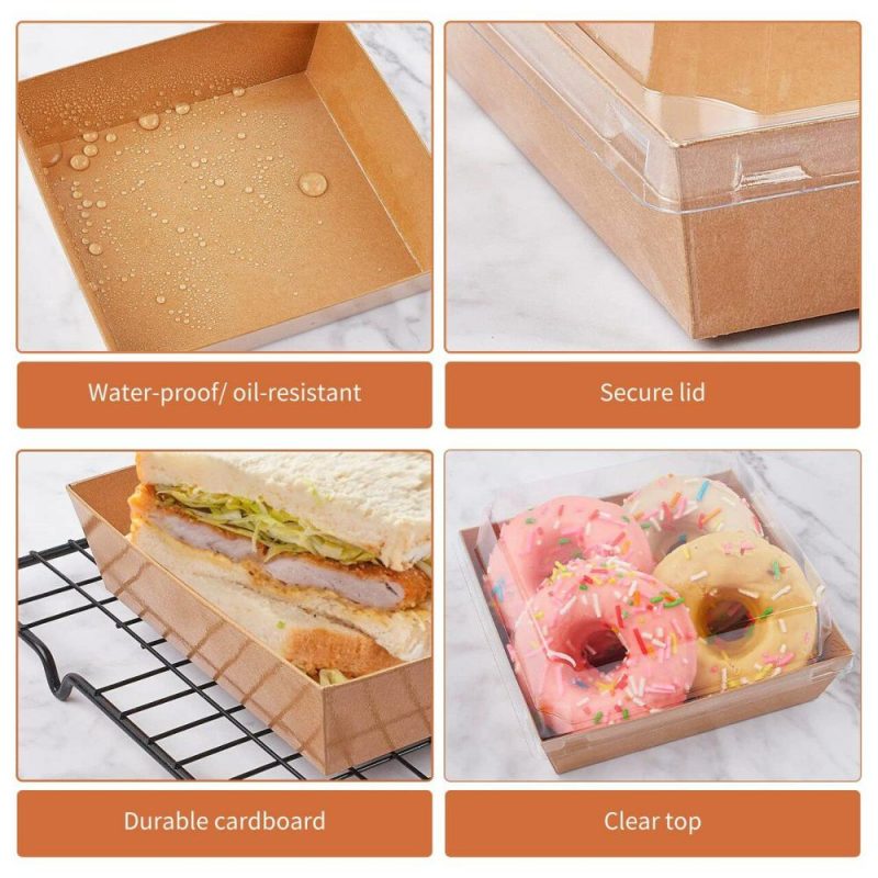 Packaging & Display |  Small Charcuterie Boxes with Clear Lids, To Go Paper Disposable Food Containers, 5 Inches Bakery Dessert Boxes for Sandwich, Cookie, Pastry, Cake Slice (Brown, 50ct) Baking & Kitchen Packaging & Display