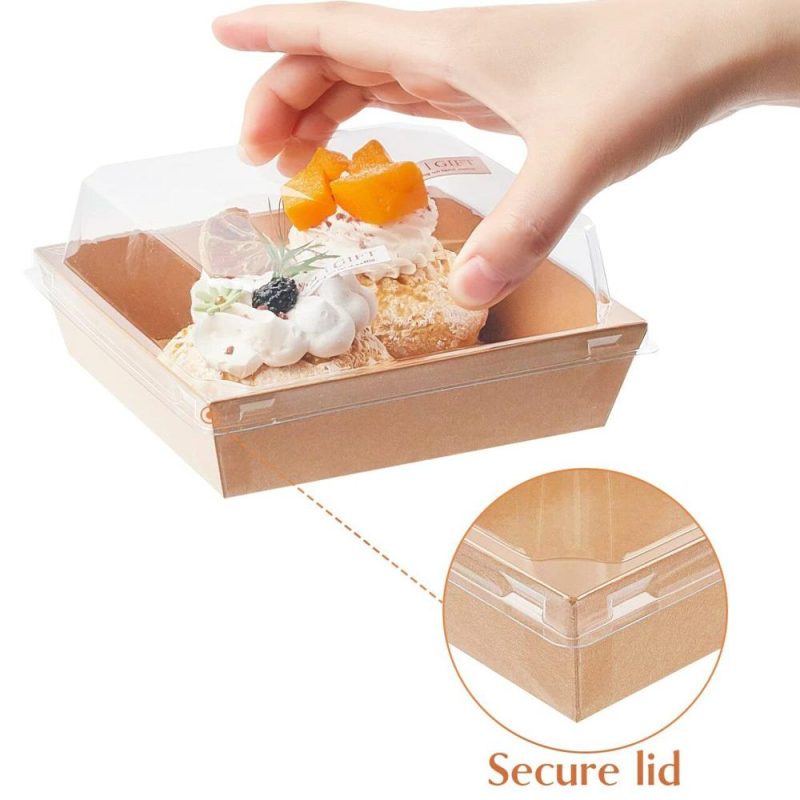 Packaging & Display |  Small Charcuterie Boxes with Clear Lids, To Go Paper Disposable Food Containers, 5 Inches Bakery Dessert Boxes for Sandwich, Cookie, Pastry, Cake Slice (Brown, 50ct) Baking & Kitchen Packaging & Display