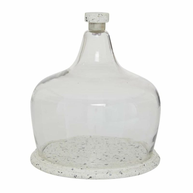 Packaging & Display |  White Stoneware and Glass Contemporary Cake Stand with Cloche, 11″ x 9″ x 9″ Baking & Kitchen Packaging & Display