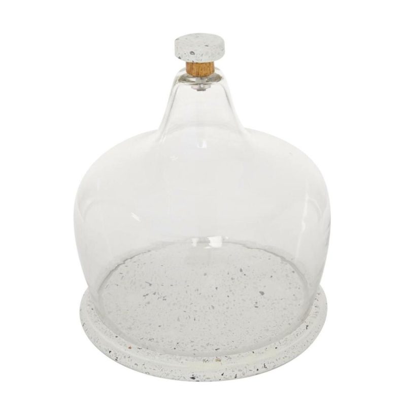 Packaging & Display |  White Stoneware and Glass Contemporary Cake Stand with Cloche, 11″ x 9″ x 9″ Baking & Kitchen Packaging & Display