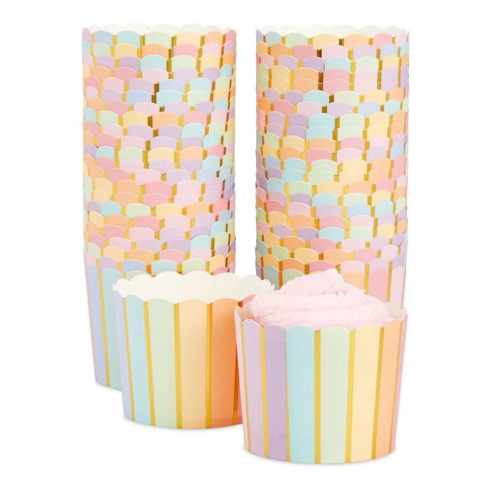 Packaging & Display |  50 Pack Pastel Rainbow Cupcake Liners Wrappers with Gold Foil, Muffin Paper Baking Cup Multi Baking & Kitchen Multi