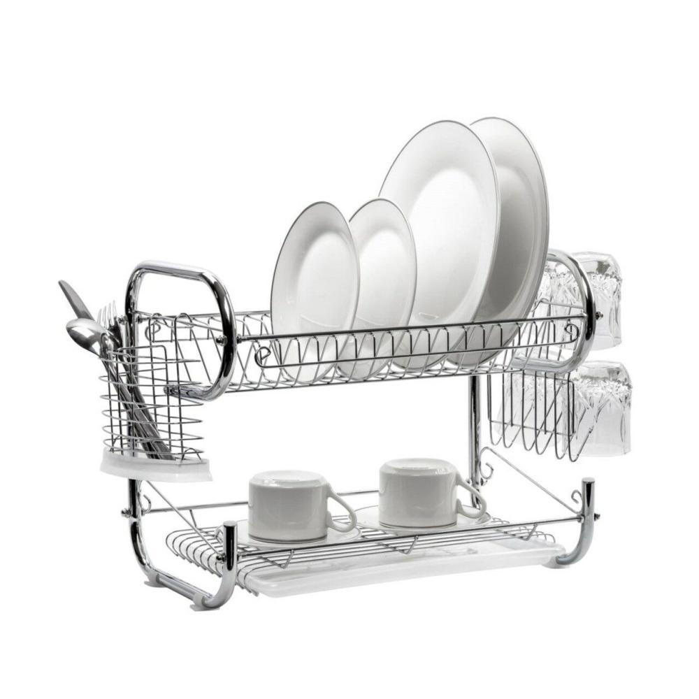 Kitchen Storage & Organization |  Fresh Stainless Steel Chrome 2-Tier Dish Rack with Utensil Holder & Cutting Board Holder Baking & Kitchen Kitchen Storage & Organization