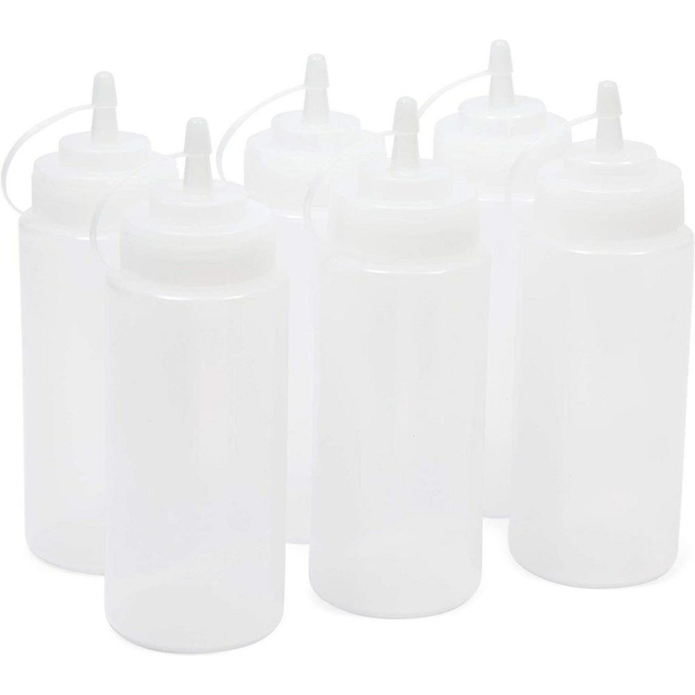 Kitchen Storage & Organization |  Plastic Condiment Squeeze Bottles with Tipped Caps (Clear, 16 oz, 6 Pack) Clear Baking & Kitchen Clear