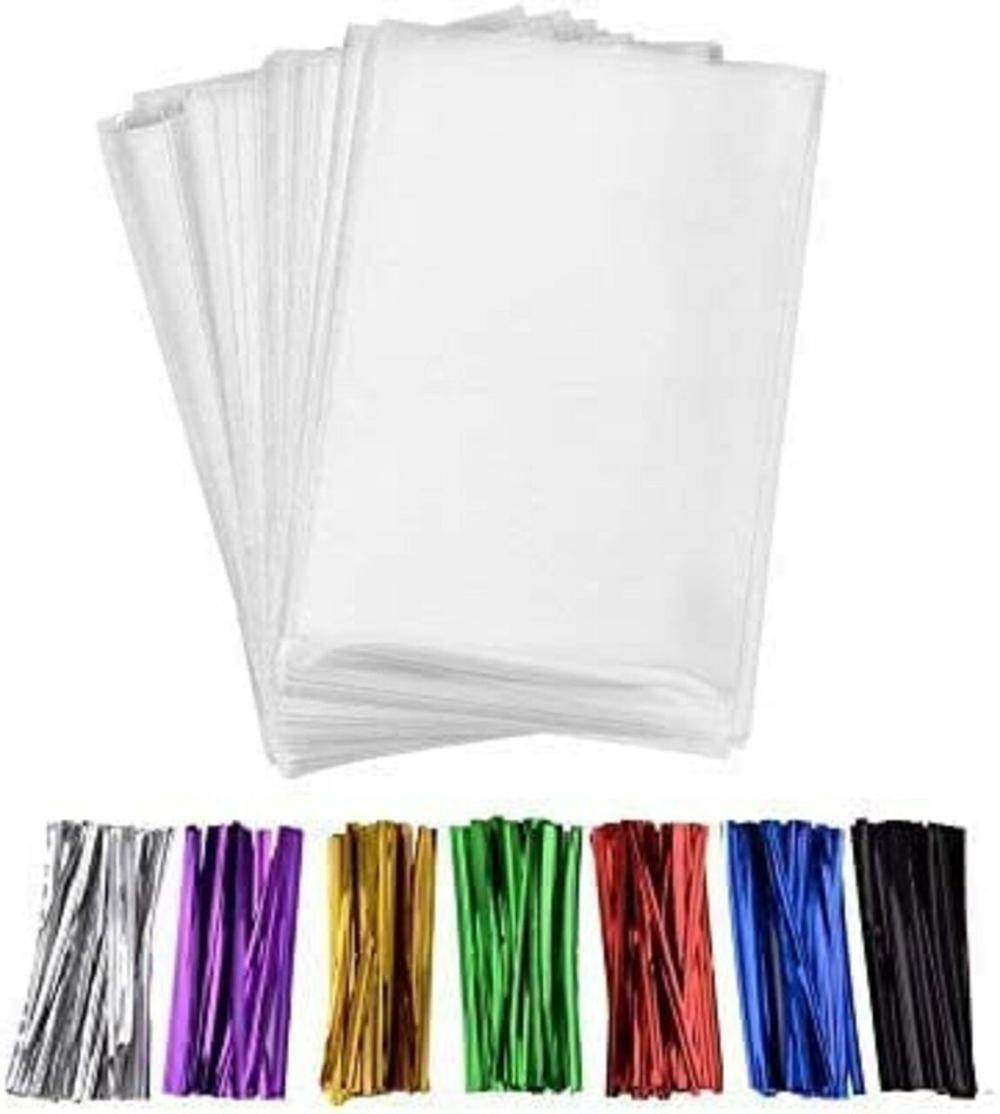 Packaging & Display |  200 Pcs 10 in x 6 in(1.4mil.) Clear Flat Cello Cellophane Treat Bags Good for Bakery, Cookies, Candies,Dessert with five random color Twist Ties! Baking & Kitchen Packaging & Display