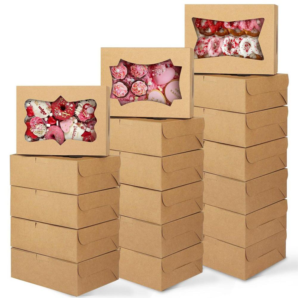 Packaging & Display |  24pcs 8x6x2.5 Inches Cookie Boxes, Bakery Boxes with 3 Style Window, Treat Boxes, Pastry Pie Boxes for Chocolate Strawberries, Donuts, Cupcakes, Muffins and Dessert Baking & Kitchen Packaging & Display